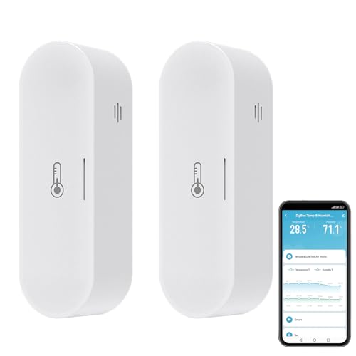 Intelligentes Thermometer-Hygrometer: USB/batteriebetriebenes Zigbee-Innenthermometer und Feuchtigkeitssensor, Homekit-Temperaturmonitor funktioniert mit Alexa, Zigbee-Hub erforderlich (2-Pack) von RISOON