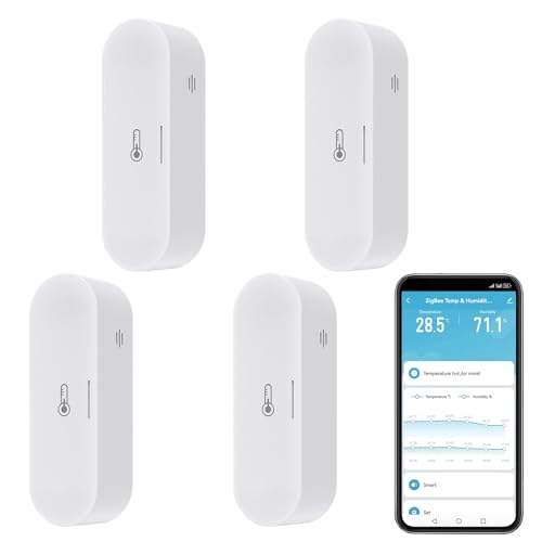 Intelligentes Thermometer-Hygrometer: USB/batteriebetriebenes Zigbee-Innenthermometer und Feuchtigkeitssensor, Homekit-Temperaturmonitor funktioniert mit Alexa, Zigbee-Hub erforderlich (4-Pack) von RISOON