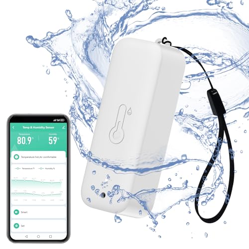 Smart Hygrometer Thermometer: wasserdichtes Feuchtigkeits und Temperatursensor mit App-Alarmbenachrichtigung, Selbstmagnetischer WiFi sensor für den Innen Außenbereich, kompatibel Alexa (1PC,White) von RISOON