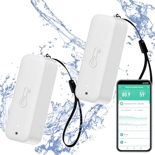 Smart Hygrometer Thermometer: wasserdichtes Feuchtigkeits und Temperatursensor mit App-Alarmbenachrichtigung, Selbstmagnetischer WiFi sensor für den Innen Außenbereich, kompatibel Alexa (2PC,White) von RISOON