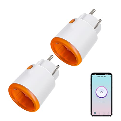 Smart Power Plugs: Zigbee Smart Plug mit Mess- & Timerfunktion, Tuya App Control, Notification Push, Zigbee Hub erforderlich, 16A Zigbee Steckdose kompatibel mit Alexa, Google Home (2-Pack) von RISOON