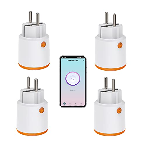 Smart Power Plugs: Zigbee Smart Plug mit Mess- & Timerfunktion, Tuya App Control, Notification Push, Zigbee Hub erforderlich, 16A Zigbee Steckdose kompatibel mit Alexa, Google Home (4-Pack) von RISOON