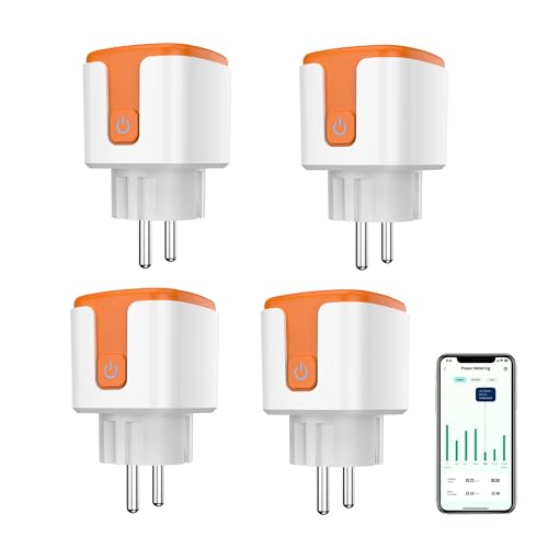 WLAN Steckdose Plug, Intelligente Kabelloser Steckdosenstecker, funktioniert Sprachsteuerung mit Alexa Google Home, WLAN-Fernbedienung und Timer-Funktion, 16A 2,4 GHz Smart Steckdose Strommesser (4er) von RISOON