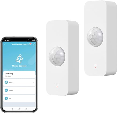 WiFi Bewegungssensor, Smart Bewegungsmelder Tuya PIR für die Heimsicherheit, drahtloser Bewegungssensor mit Fernüberwachungs App, Sprachbefehl kompatibel mit Alexa (2 Pack) von RISOON