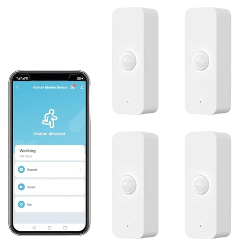 WiFi Bewegungssensor, Smart Bewegungsmelder Tuya PIR für die Heimsicherheit, drahtloser Bewegungssensor mit Fernüberwachungs App, Sprachbefehl kompatibel mit Alexa (4 Pack) von RISOON