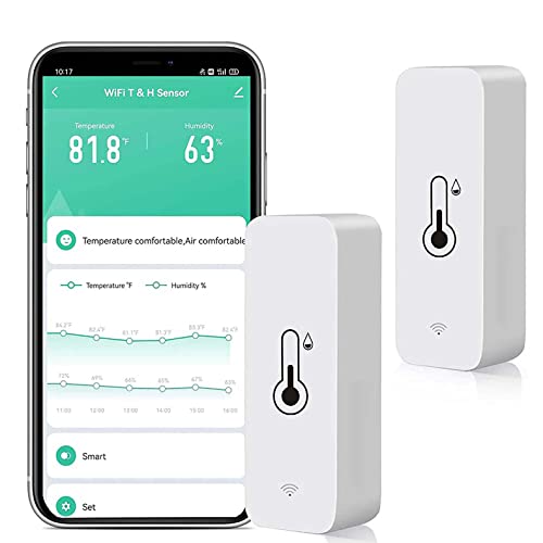 WiFi Hygrometer Thermometer Sensor: Smart Temperatur Luftfeuchtigkeit Monitor, mit Fernüberwachung und TUYA APP Benachrichtigungsalarm, kein Hub erforderlich, funktioniert mit Alexa (2-Pack) von RISOON