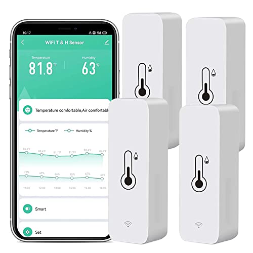WiFi Hygrometer Thermometer Sensor: Smart Temperatur Luftfeuchtigkeit Monitor, mit Fernüberwachung und TUYA APP Benachrichtigungsalarm, kein Hub erforderlich, funktioniert mit Alexa (4er-Pack) von RISOON