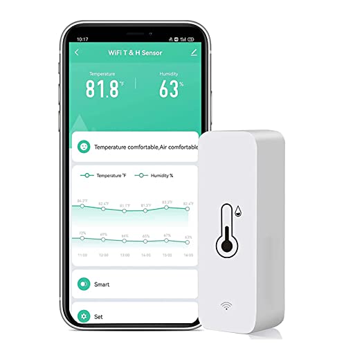 WiFi Hygrometer Thermometer Sensor:Smart Temperatur Luftfeuchtigkeit Monitor,mit Fernüberwachung und TUYA APP Benachrichtigungsalarm,hochpräzises Innenthermometer, funktioniert mit Alexa von RISOON