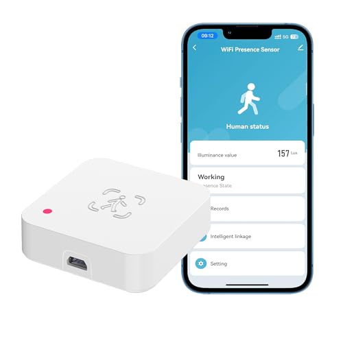 WiFi-Sensor für menschliche Anwesenheit: WiFi Präsenzsensor 2.4GHz mmWave-Radar-Smart-Bewegungssensor Zonenpositionierung, Einstellbarer Empfindlichkeit, unterstützt Alexa (1PC) von RISOON