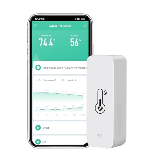 ZigBee Temperatur-Feuchtesensor, Tuya Innenthermometer Hygrometer mit Smarter Alarmfunktion, APP Aufzeichnung, Funktioniert mit Alexa, Google Home (Zigbee 3.0 Gateway is Required) (1-Pack) von RISOON