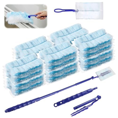 50 Tücher Swi-ffer Staubmagnet Nachfüllpack Set, Staubwedel für Swi-ffer Duster Tücher, Staubtücher Reinigungsstaub Staubtuch Nachfüllung, mit 2 Handgriff, für Gegen Staub, Tierhaare, Schmutz von RISVOWO