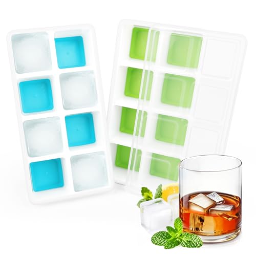 Große Eiswürfelform, RISVOWO Eiswürfelbehälter mit Decke, 2 Stück Silikon Eiswürfel BPA Frei, Quadratische Ice Cube Tray Stapelbar, Wiederverwendbare Eisformen für Cocktail Whiskey Kaffee(Blau+Grün) Große Eiswürfelform, RISVOWO Eiswürfelbehälter mit Decke, 2 Stück Silikon Eiswürfel BPA Frei, Quadratische Ice Cube Tray Stapelbar, Wiederverwendbare Eisformen für Cocktail Whiskey Kaffee(Blau+Grün) von RISVOWO