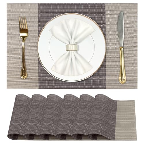 RISVOWO Tischsets Abwaschbar 6er Set, Platzsets Abwischbar, Platzdeckchen Wärmedämmung, Wasserdicht PVC Platzset, rutschfest Tischmatte für Küche,Zuhause,Restaurant,Speisetisch(30 * 45cm, Braun) von RISVOWO