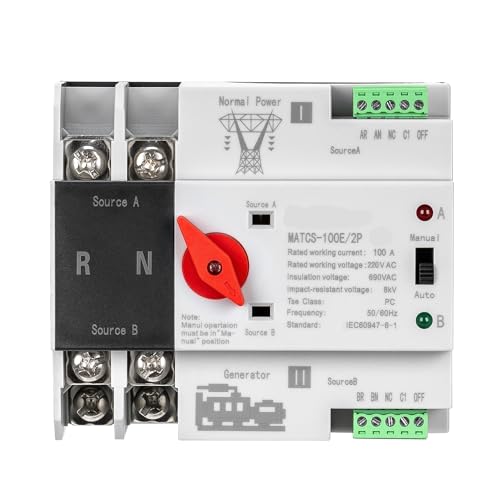 MATCS-100E/2P 100A 220VAC Dual Power Automatic Transfer Switch PC-Typ Schalter DIN-Schienenmontage Roter Griff MATCS-100E/2P 100A 220VAC Dual Power Automatic Transfer Switch PC-Typ Schalter DIN-Schienenmontage Roter Griff von RISWEKFW