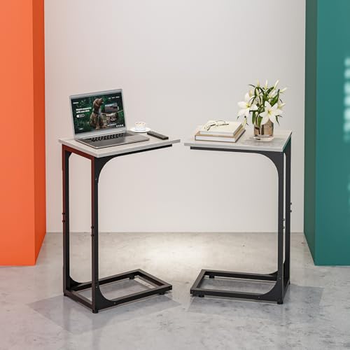 RISWER C-förmiger Beistelltisch für Couch, kleiner Kaffeeständer, Sofatablett, Schreibtisch mit Metallrahmen und wasserdicht, kratzfest, moderner Endakzent für Wohnzimmer, Schlafzimmer, 2er-Set von RISWER