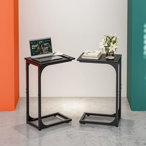 RISWER C-förmiger Beistelltisch für Couch, kleiner Kaffeeständer, Sofatablett, Schreibtisch mit Metallrahmen und wasserdicht, kratzfest, moderner Endakzent für Wohnzimmer, Schlafzimmer, 2er-Set von RISWER