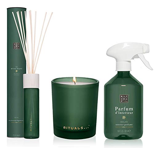 RITUALS Jing Duft Set, Calming Routine 3er Set - Kerze 290g, Duftstäbchen 230ml, Raumduft Spray 500ml, Düfte für Damen & Herren, inkl. Filabe Pflegetücher von RITUALS