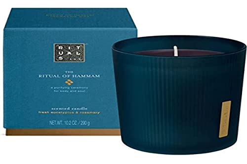 RITUALS The of Hammam Scented Candle Duftkerze Eukalyptus und Rosmarin, Maße: 9,3cm x 9,3cm x 11,8cm, 1107151, Blau von RITUALS