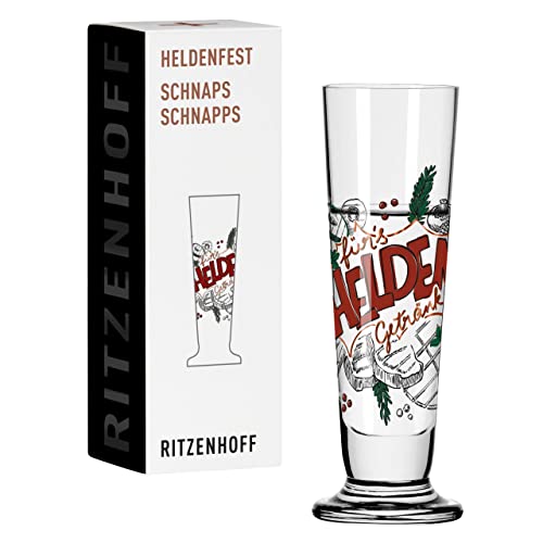 RITZENHOFF 1011013 Schnaps-Glas 40 ml - Serie Heldenfest, Motiv Nr. 13 - Für Helden am Grill - rund - Made in Germany, Kupfer, Grün, Rot, Schwarz von RITZENHOFF