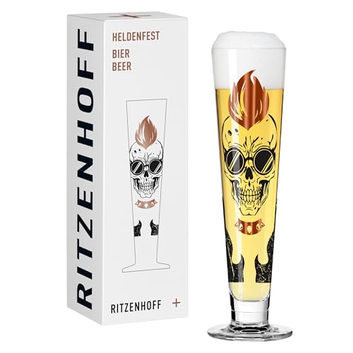 RITZENHOFF 1011018 Bier-Glas 330 ml - Serie Heldenfest, Skull-Motiv, rund, in Kupfer, Blau, Schwarz - Made in Germany von RITZENHOFF
