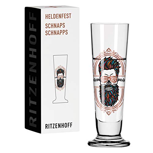 Ritzenhoff 1068240 Schnaps-Glas 40 ml – Serie Heldenfest, Motiv Nr. 4 – Hipster – rund und mehrfarbig – Made in Germany von RITZENHOFF
