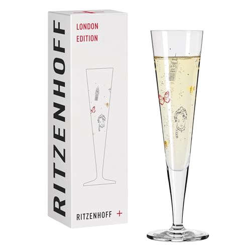 RITZENHOFF 1072006 Champagnerglas 200 ml - London Edition - Champusflöte Designerstück, bunt - Made in Germany von RITZENHOFF
