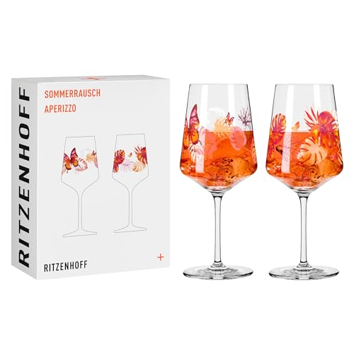 RITZENHOFF 2849001 Aperitifglas 500 ml - 2er Set - Serie Sommerrausch - Motiv Schmetterlinge - Made in Germany, Orange, Rot von RITZENHOFF