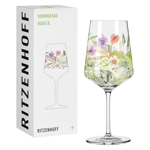 RITZENHOFF 2931018 Aperitifglas 500 ml - Serie Sommertau - für Spritz oder Schorle - Motiv Blütenblätter - Made in Germany, Grün, Lila, Rot von RITZENHOFF
