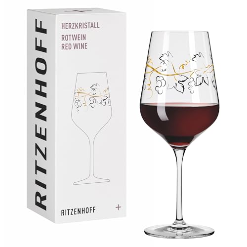RITZENHOFF 3001012 Rotweinglas 500 ml - Serie Herzkristall Nr. 12 - Glas mit Trauben-Motiv in Roségold - Made in Germany von RITZENHOFF