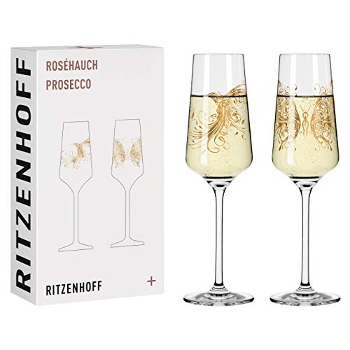 RITZENHOFF 3441002 Proseccoglas 200 ml – Serie Roséhauch Set Nr. 2 – 2 Stück mit Tiermotiven, Roségold – Made in Germany von RITZENHOFF