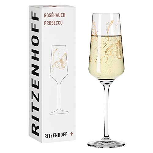 Ritzenhoff 3448002 Proseccoglas 200 ml – Serie Roséhauch Motiv Nr. 2 mit Schmetterling, Roségold – Made in Germany von RITZENHOFF