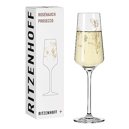 Ritzenhoff 3448003 Proseccoglas 200 ml – Serie Roséhauch Motiv Nr. 3 mit Blumenillustration, Roségold – Made in Germany von RITZENHOFF