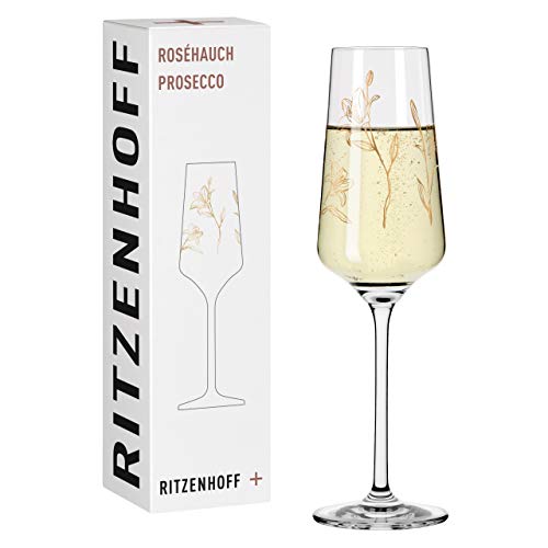 Ritzenhoff 3448004 Proseccoglas 200 ml – Serie Roséhauch Motiv Nr. 4 mit Lilienillustration, Roségold – Made in Germany von RITZENHOFF