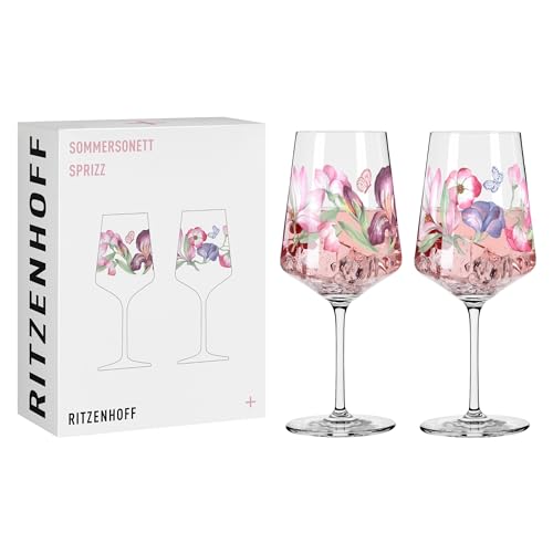 RITZENHOFF 3461008 Aperitifglas 500 ml - 2er Set - Serie Sommersonett - 2 Stück, Motiv Blätter, Blumen - Made in Germany von RITZENHOFF