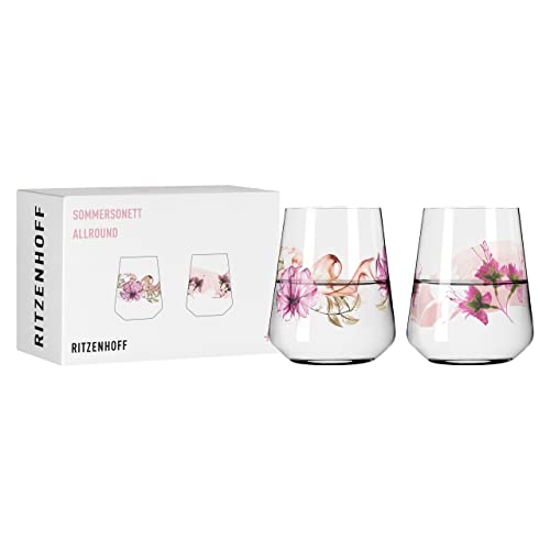 RITZENHOFF 3462001 Universalglas 2er-Set 500 ml – Serie Sommersonett Allround Nr. 1 + 2 – floraler Stil, bunt – Made in Germany von RITZENHOFF
