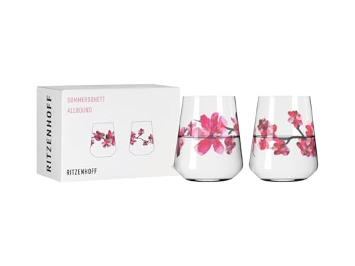 RITZENHOFF 3462002 Universalglas 2er-Set 500 ml - Serie Sommersonett Allround - Kirschblüte-Motiv pink - Made in Germany von RITZENHOFF