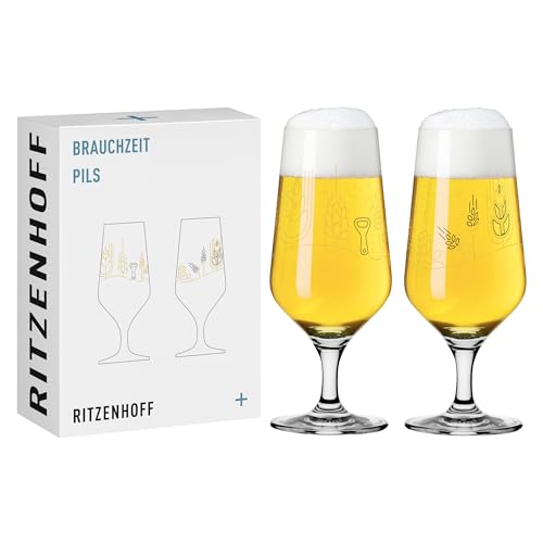 RITZENHOFF 3471006 Bierglas 300 ml - 2er Set - Serie Brauchzeit, Motiv Hopfen und Malz, mehrfarbig - Made in Germany von RITZENHOFF