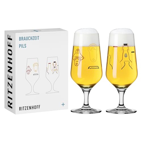 RITZENHOFF 3471007 Bierglas 300 ml - 2er Set - Serie Brauchzeit, Bierflasche und Flaschenöffner, mehrfarbig - Made in Germany von RITZENHOFF