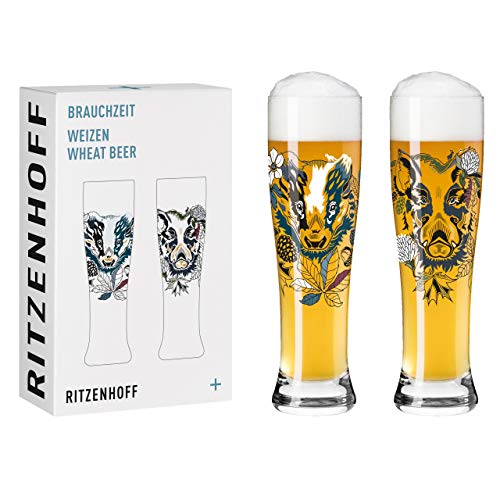 Ritzenhoff 3481004 Weizenbierglas 500 ml – 2er Set – Serie Brauchzeit Set Nr. 4 – 2 Stück mit mehrfarbigem Digitaldruck von RITZENHOFF