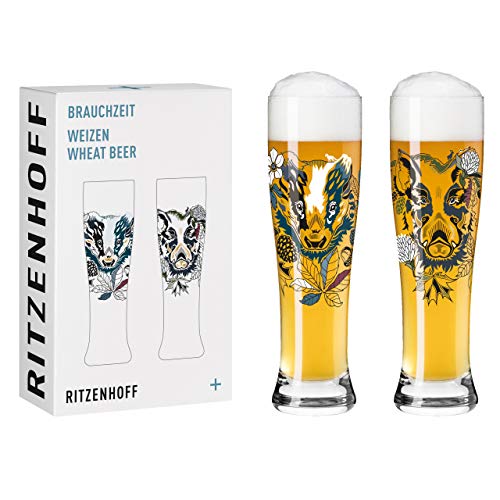 RITZENHOFF 3481004 Weizenbierglas 500 ml - 2er Set - Serie Brauchzeit Set Nr. 4, 2 Stück mit mehrfarbigem Digitaldruck von RITZENHOFF