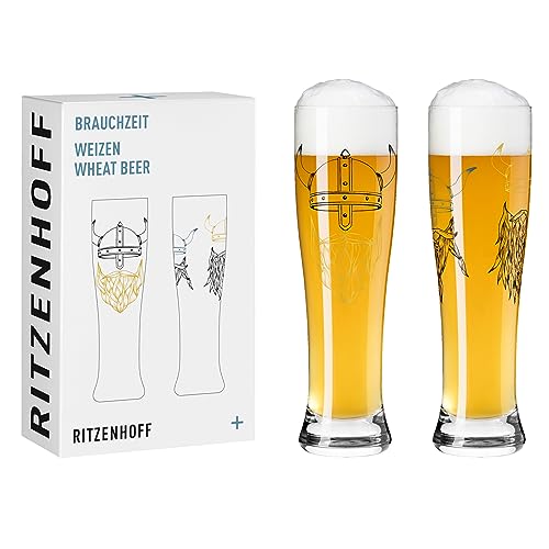 RITZENHOFF 3481009 Weizenbierglas 500 ml - 2er Set - Serie Brauchzeit - Wikinger Motiv, Gold - Made in Germany von RITZENHOFF