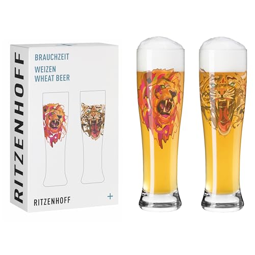 RITZENHOFF 3481011 Weizenbierglas 500 ml - 2er Set - Serie Brauchzeit Set - 2 Stück mit Tier-Motiv, mehrfarbiger Digitaldruck, Pink, Braun,grün von RITZENHOFF