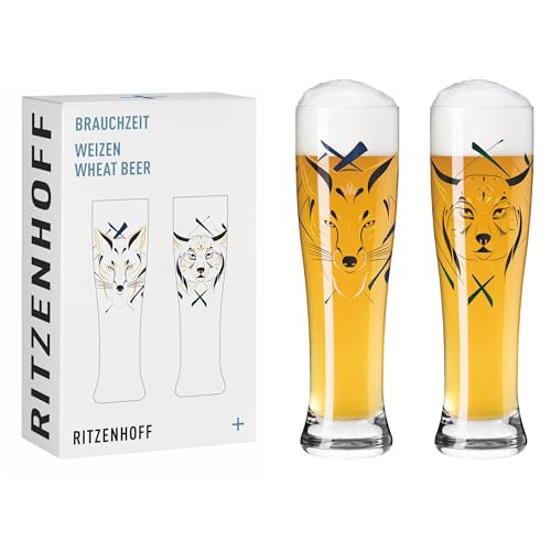 RITZENHOFF 3481012 Weizenbierglas 500 ml - 2er Set - Serie Brauchzeit Set - 2 Stück mit Tier-Motiv, mehrfarbiger Digitaldruck von RITZENHOFF
