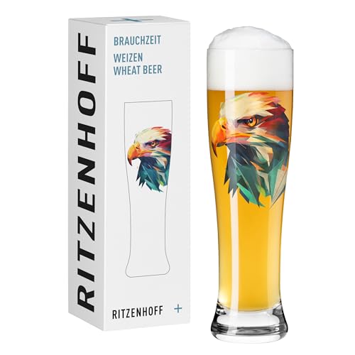 RITZENHOFF 3481014 Weizenbierglas 500 ml Serie Brauchzeit - Tier Motiv Adler, Digitaldruck mehrfarbig - Made in Germany von RITZENHOFF