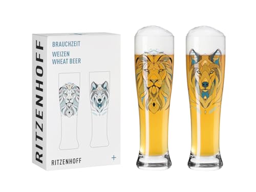 RITZENHOFF 3481015 Weizenbierglas 500 ml - 2er Set - Serie Brauchzeit - 2 Stück mit Wild-Tiere-Motiven - Made in Germany RITZENHOFF 3481015 Weizenbierglas 500 ml - 2er Set - Serie Brauchzeit - 2 Stück mit Wild-Tiere-Motiven - Made in Germany von RITZENHOFF