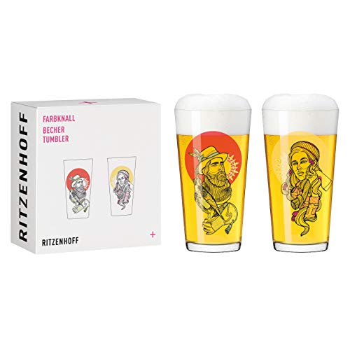 RITZENHOFF 3491002 Becher 400 ml - 2er Set - Serie Farbknall Set Nr. 2, 2 Stück mit Waldillustration - Made in Germany von RITZENHOFF