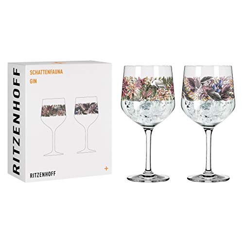 RITZENHOFF 3691001 Gin-Glas 700 ml - Serie Schattenfauna Set Nr. 1 – 2 Stück, Storch & Schmetterling – Made in Germany von RITZENHOFF