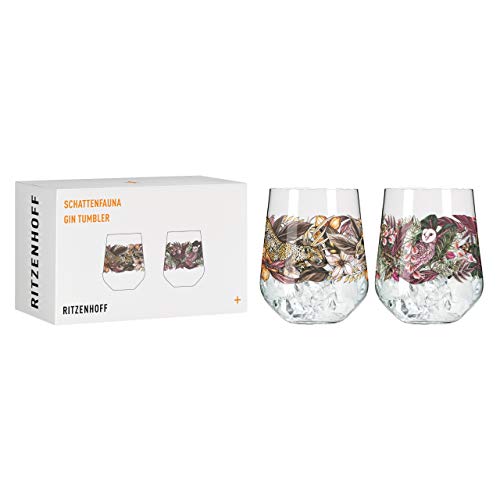RITZENHOFF 3701002 Gin-Glas 700 ml – Serie Schattenfauna Set Nr. 2 – 2 Stück, Leopard & Eule – Made in Germany von RITZENHOFF