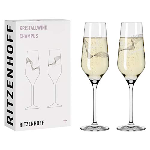 RITZENHOFF 3711002 Champagnerglas 250 ml - Serie Kristallwind Set Nr. 2, 2 Stück mit Windillustration - Made in Germany von RITZENHOFF