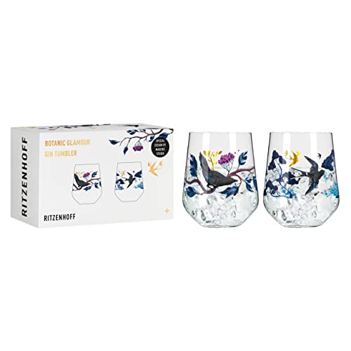 RITZENHOFF 3801002 Gin-Glas Set 700 ml - Serie Botanic Glamour Nr 1 – 2 Stück Tumbler mit Papierwelten – Made in Germany von RITZENHOFF